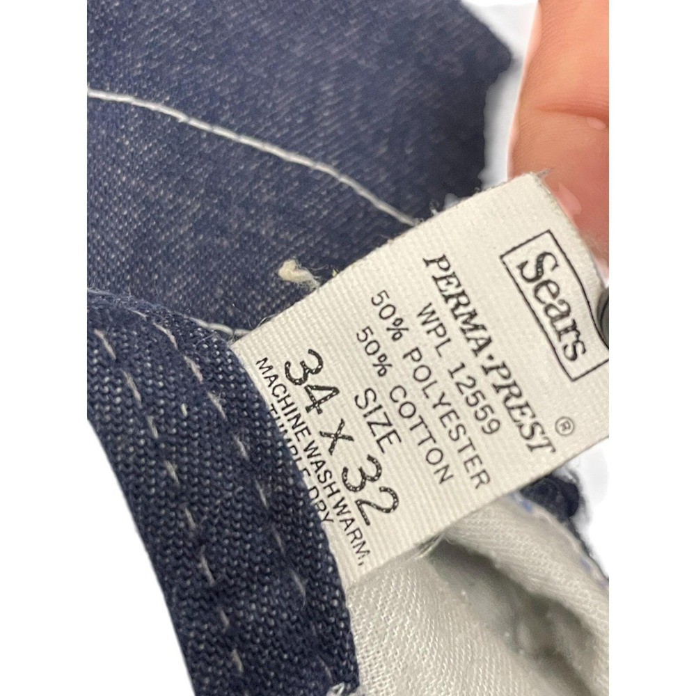 Sears Bib Overalls Unisex 34x32 Vtg Blue‎ Painters Carpenters Perma-prest  Denim - Picture 4 of 6